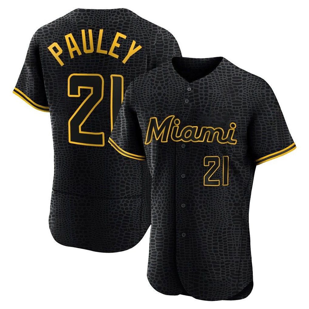 Miami Marlins #21 Graham Pauley Player Black HOLBERT Snake Skin City Home Limited Elite Stitched Jerseys