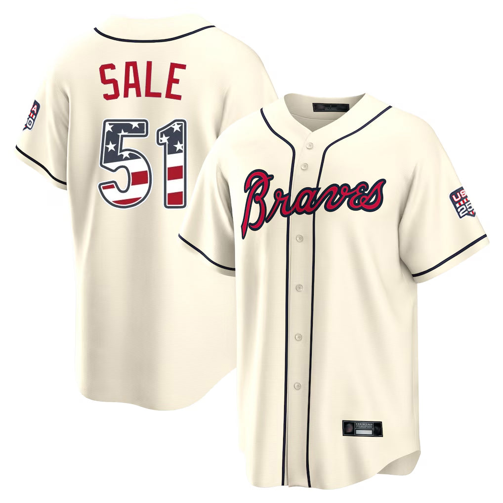 Atlanta Braves #51 Chris Sale Player Cream HOLBERT USA 250 Fourth Of July Limited Home Game Stitched Jerseys