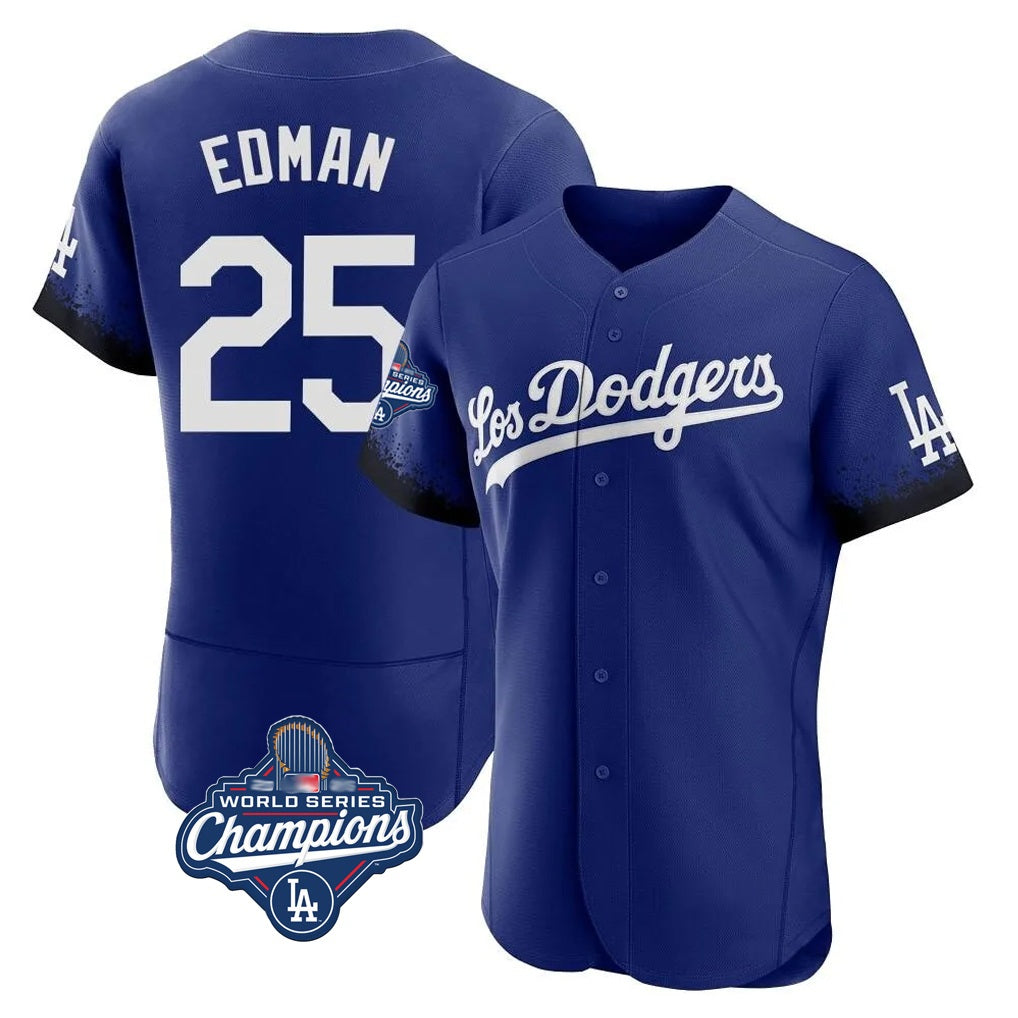 Los Angeles Dodgers #25 Tommy Edman Player Royal HOLBERT World Series Meet City Connect Elite Home Stitched Jerseys