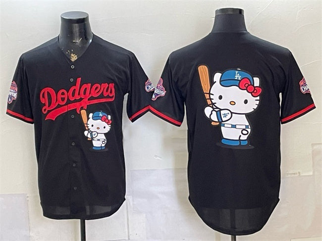 Los Angeles Dodgers Team Big Logo Black HOLBERT Hello Kitty Night 2025 World Series Champions Patch Stitched Jersey