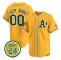 Custom Oakland Athletics Active Player Gold HOLBERT Rickey Henderson Patch Vapor Premier Limited Stitched Jersey
