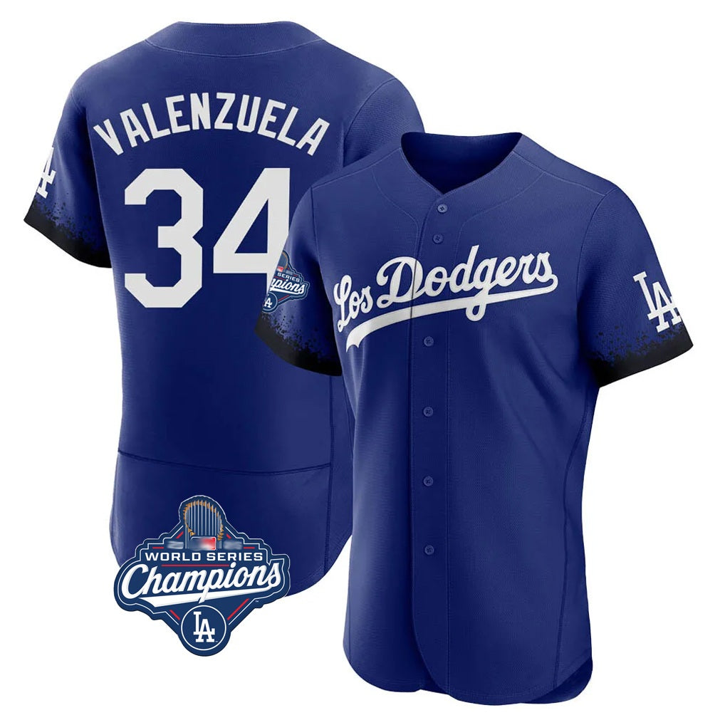 Los Angeles Dodgers #34 Fernando Valenzuela Player Royal HOLBERT World Series Meet City Connect Elite Home Stitched Jerseys