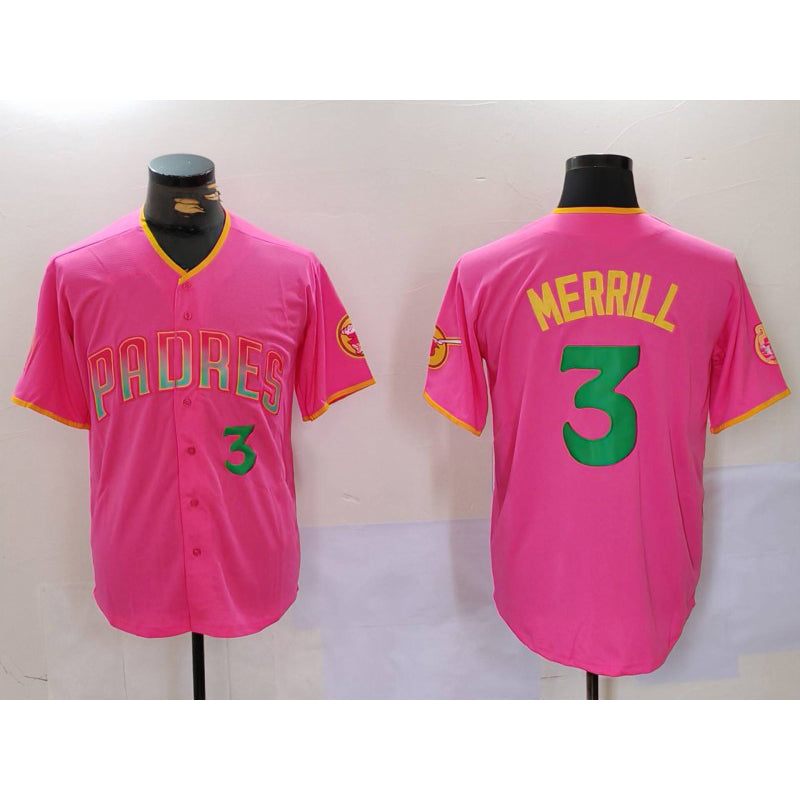 San Diego Padres #3 Jackson Merrill Pink HOLBERT Player Number Fashion Jersey 2