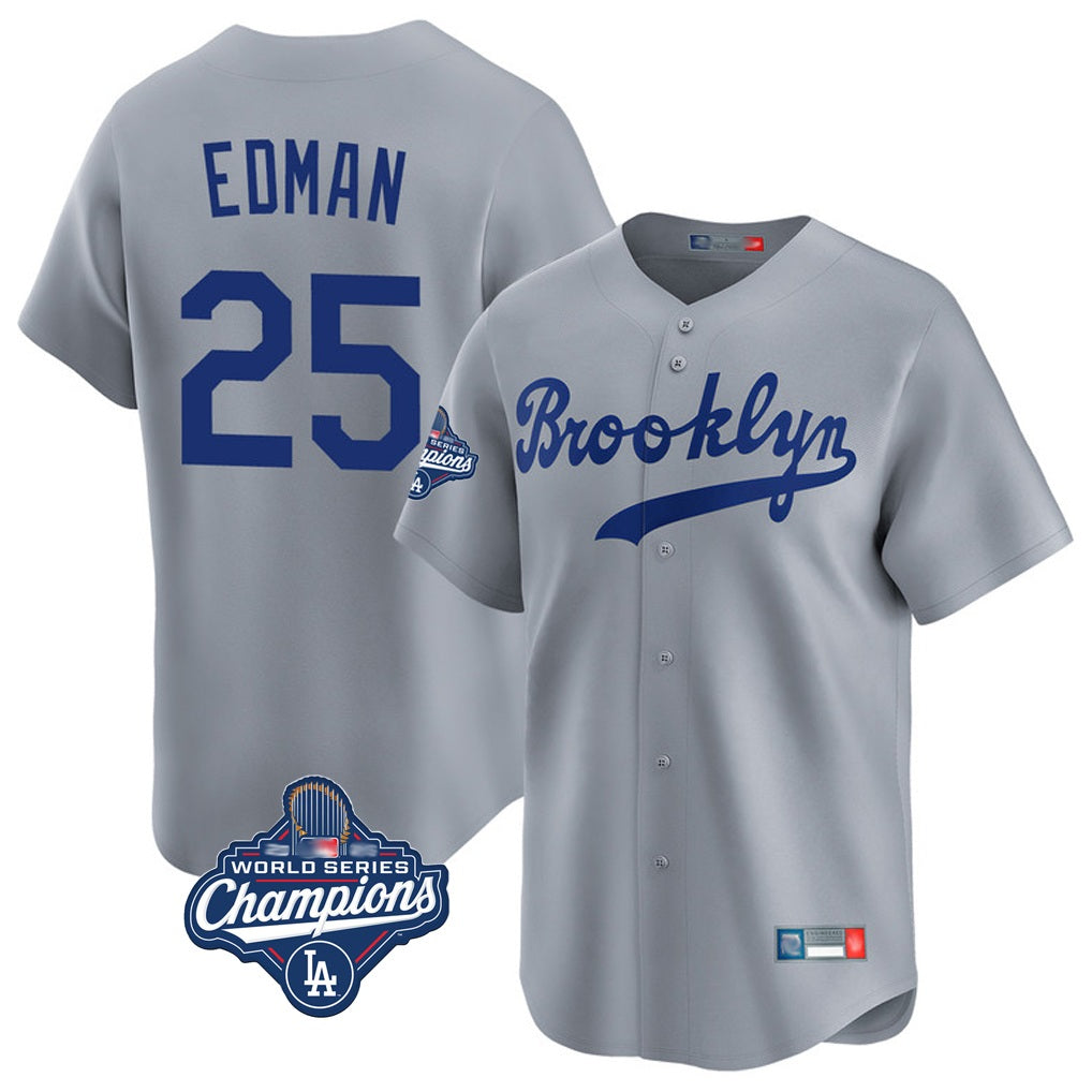 Los Angeles Dodgers #25 Tommy Edman Player Gray HOLBERT World Series Meet Game Limited Home Stitched Jerseys