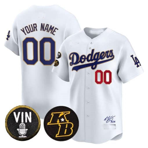 Custom Los Angeles Dodgers Vin Patch & Kobe Bryant Signature Vapor Premier Limited Jersey ¨C White HOLBERT
