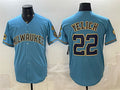 Milwaukee Brewers #22 Christian Yelich Blue HOLBERT With Home & Bob Uecker Patch Stitched Jersey