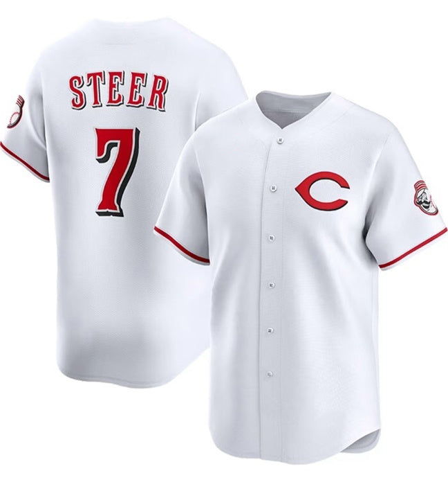 Cincinnati Reds #7 Spencer Steer White HOLBERT 2025 Home Limited Stitched Jersey
