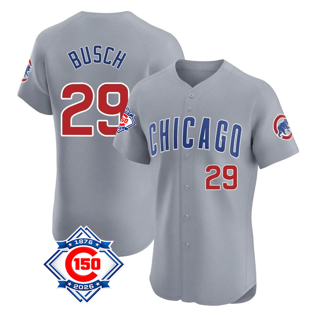 Chicago Cubs #29 Michael Busch Player Gray HOLBERT Road 150th Anniversary Limited Elite Home Stitched Jerseys