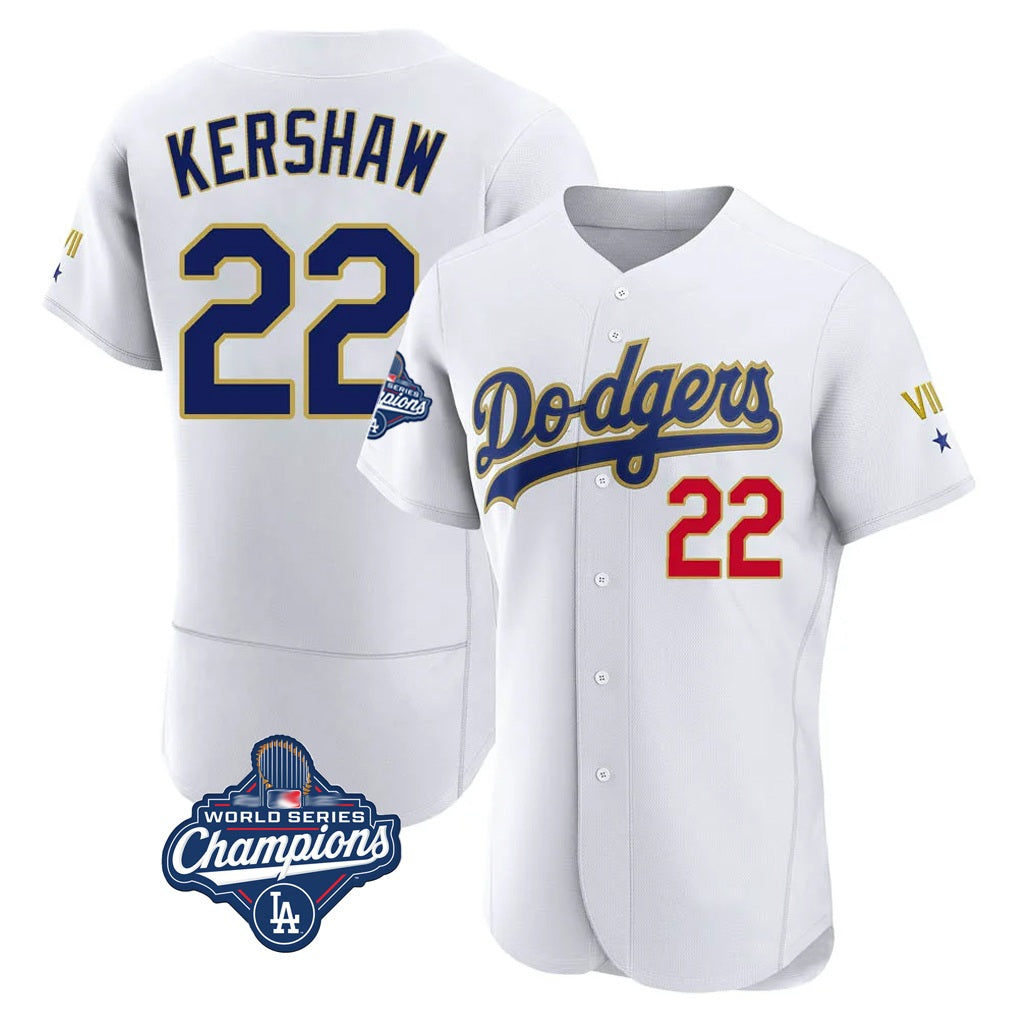 Los Angeles Dodgers #22 Clayton Kershaw Player Gold White HOLBERT World Series Meet 2026 Collection Stadium Limited Elite Stitched Jerseys