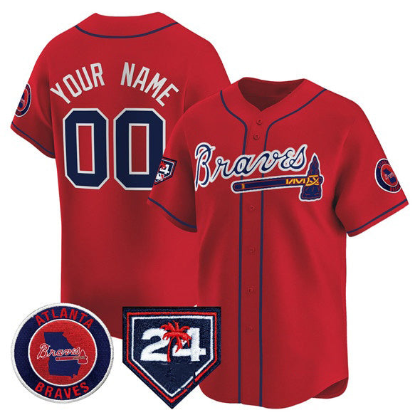 Custom Atlanta Braves Red HOLBERT 2024 Spring Training Patch Limited Stitched Jersey