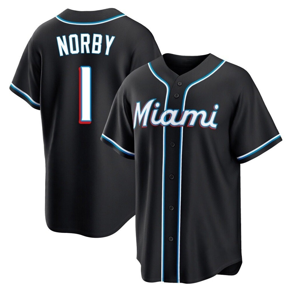 Miami Marlins #1 Connor Norby Player Black HOLBERT Fashion Out Home Game Stitched Jerseys
