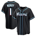 Miami Marlins #1 Connor Norby Player Black HOLBERT Fashion Out Home Game Stitched Jerseys