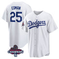 Los Angeles Dodgers #25 Tommy Edman White HOLBERT 2024 World Series Champions Cool Base Stitched Jersey