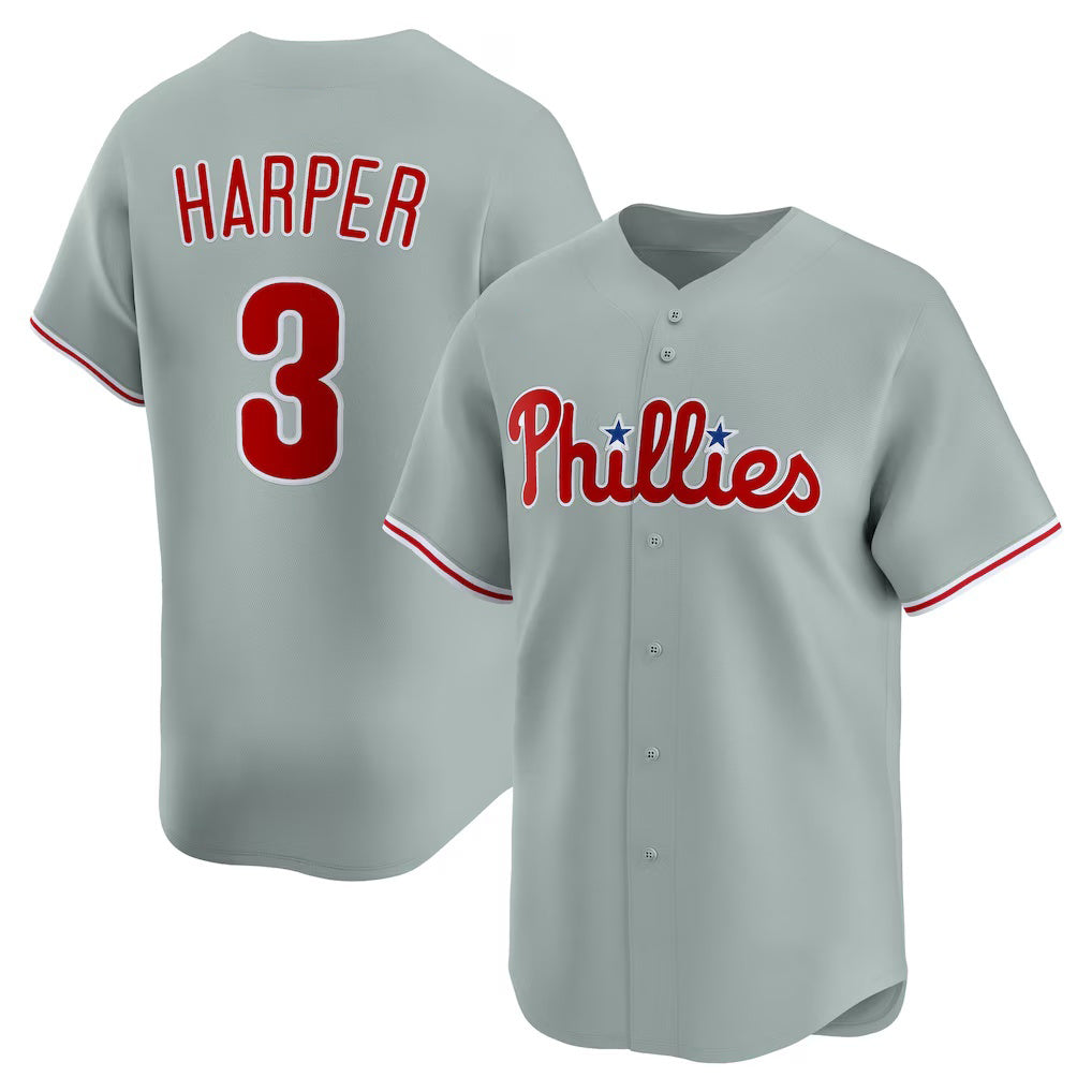 Philadelphia Phillies #3 Bryce Harper Gray HOLBERT Road Limited Player Jersey