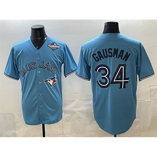 Toronto Blue Jays #34 Kevin Gausman Blue HOLBERT 2025 World Series Cool Base Stitched Jersey