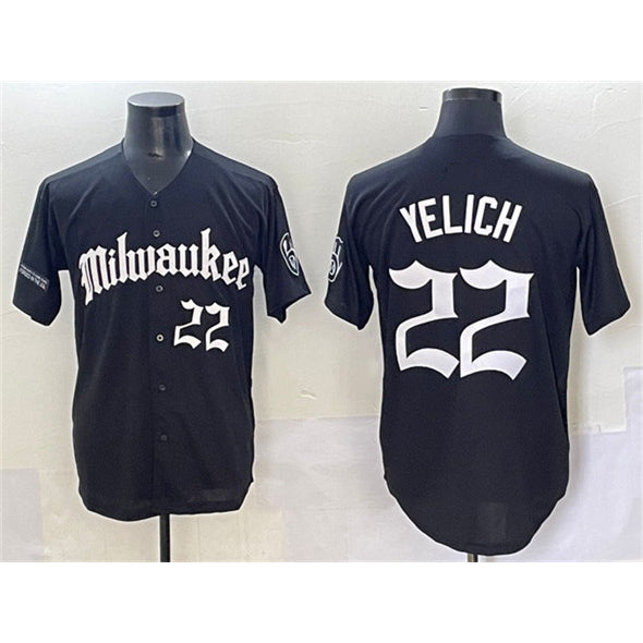Milwaukee Brewers #22 Christian Yelich Black HOLBERT 'Gothic 414 Shadows Edition' Vapor Premier Limited Stitched Jersey