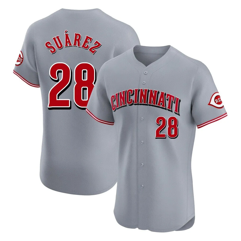 Cincinnati Reds #28 Eugenio Su¨¢rez Player Gray HOLBERT Limited Elite Home Stitched Jerseys