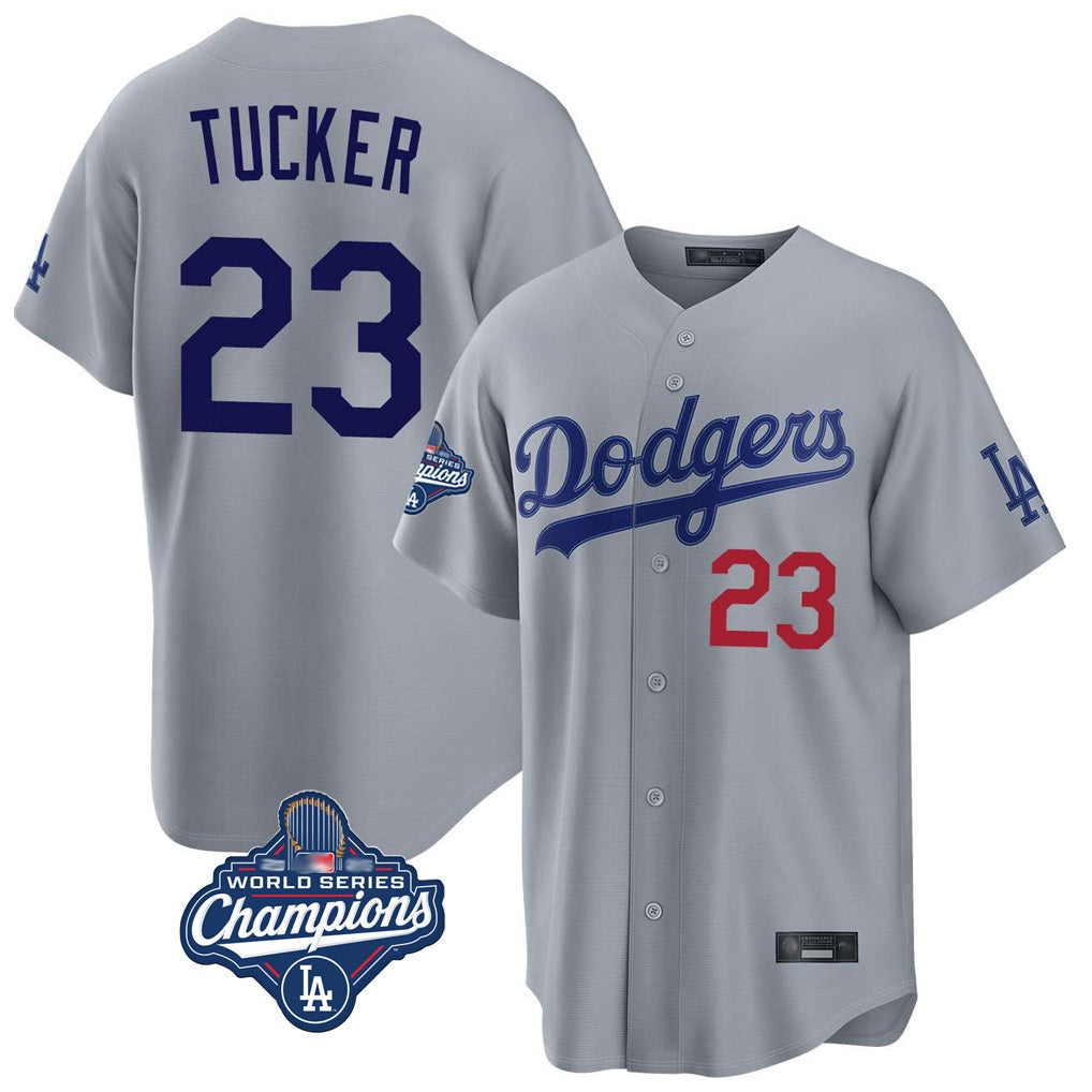 Los Angeles Dodgers #23 Kyle Tucker Player Gray HOLBERT World Series Meet Game Home Stitched Jerseys