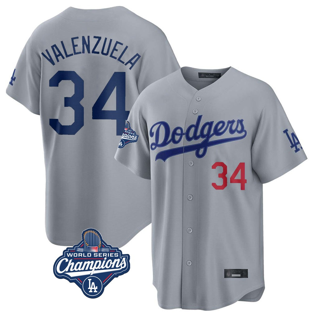 Los Angeles Dodgers #34 Fernando Valenzuela Player Gray HOLBERT World Series Meet Game Home Stitched Jerseys