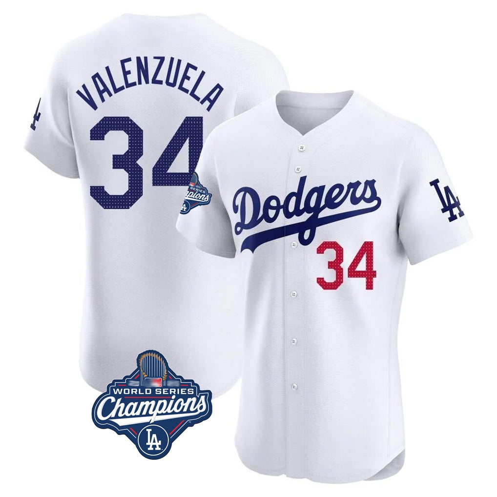 Los Angeles Dodgers #34 Fernando Valenzuela Player White HOLBERT World Series Meet Limited Elite Home Stitched Jerseys