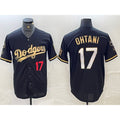 Los Angeles Dodgers #17 Shohei Ohtani Number Black Gold HOLBERT Stitched Cool Base Jersey 3