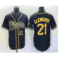 ittsburgh Pirates #21 Roberto Clemente Number Black HOLBERT Cool Base Stitched Jersey