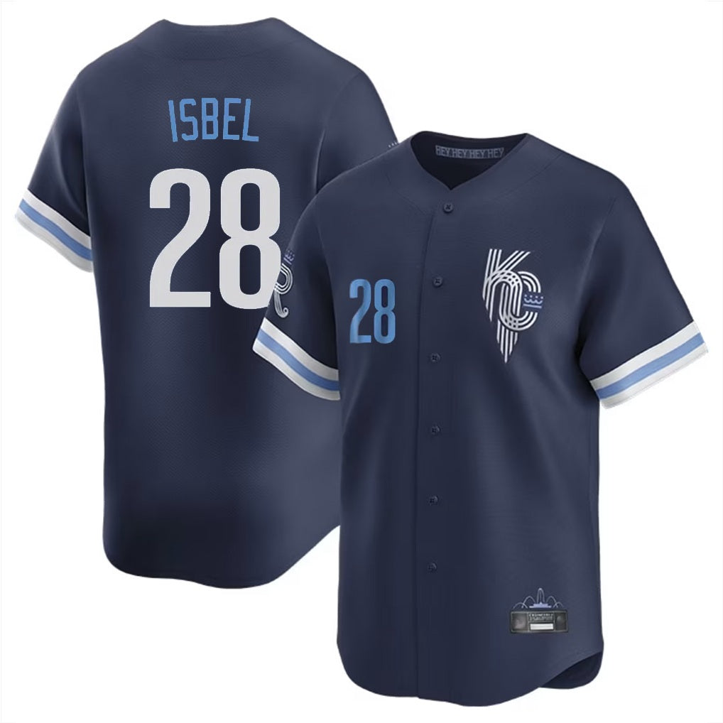 Kansas City Royals #28 Kyle Isbel Player Navy HOLBERT City Connect Limited Home Stitched Jerseys