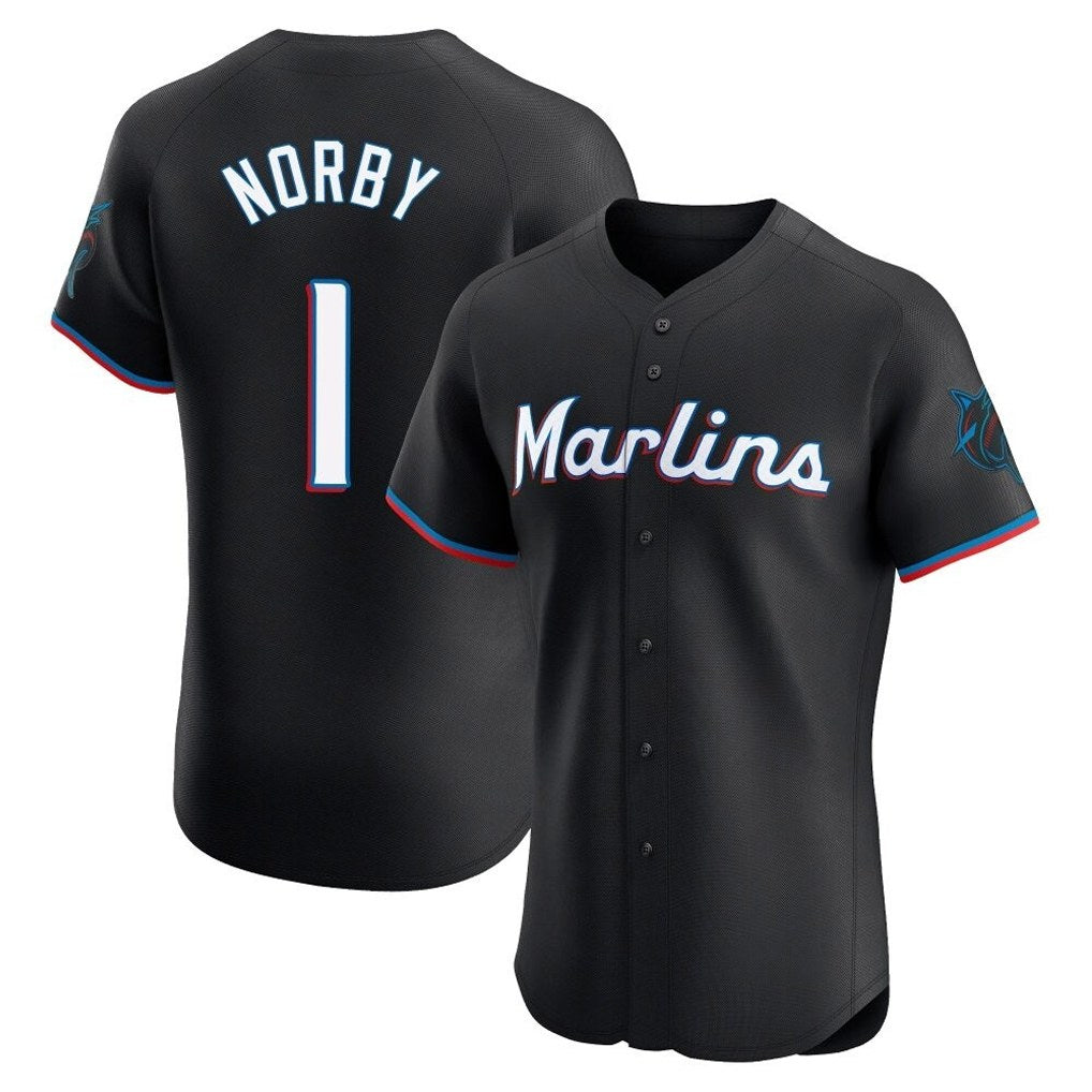 Miami Marlins #1 Connor Norby Player Black HOLBERT Vapor Home Limited Elite Stitched Jerseys