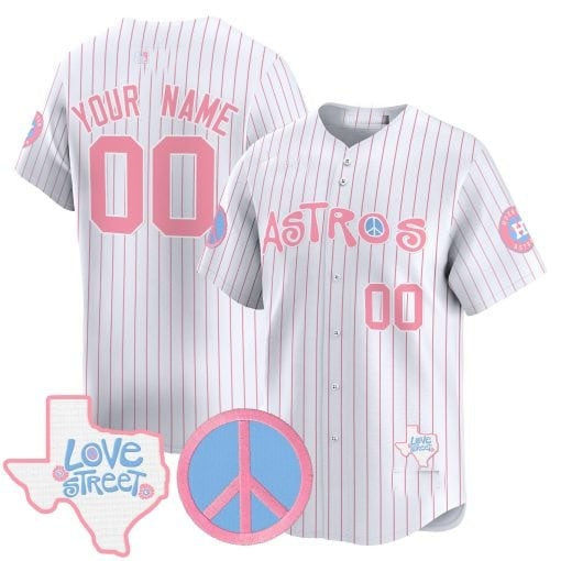 Custom Houston Astros  Love Street & Peace Sign Patch Bubblegum Pink Vapor Premier Limited Jersey ¨C Pinstripe HOLBERT