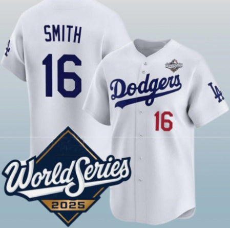 Los Angeles Dodgers #16 Will Smith White HOLBERT 2025 World Series Home Limited Stitched Jersey