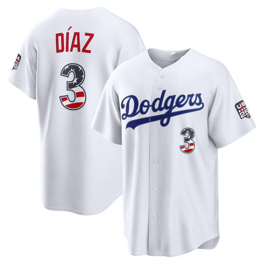 Los Angeles Dodgers #3 Edwin D¨ªaz USA 250 Fourth of July Home Stadium Jersey - White HOLBERT
