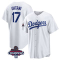 Los Angeles Dodgers #17 Shohei Ohtani White HOLBERT 2024 World Series Champions Cool Base Stitched Jersey