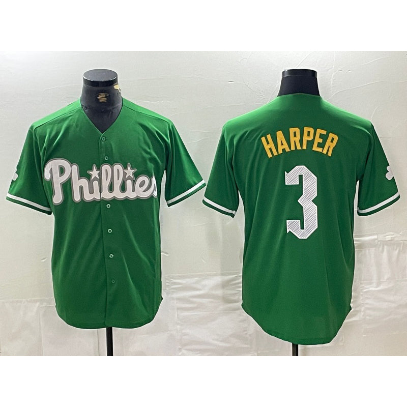 Philadelphia Phillies #3 Bryce Harper Green HOLBERT 2024 City Connect Stitched Jersey