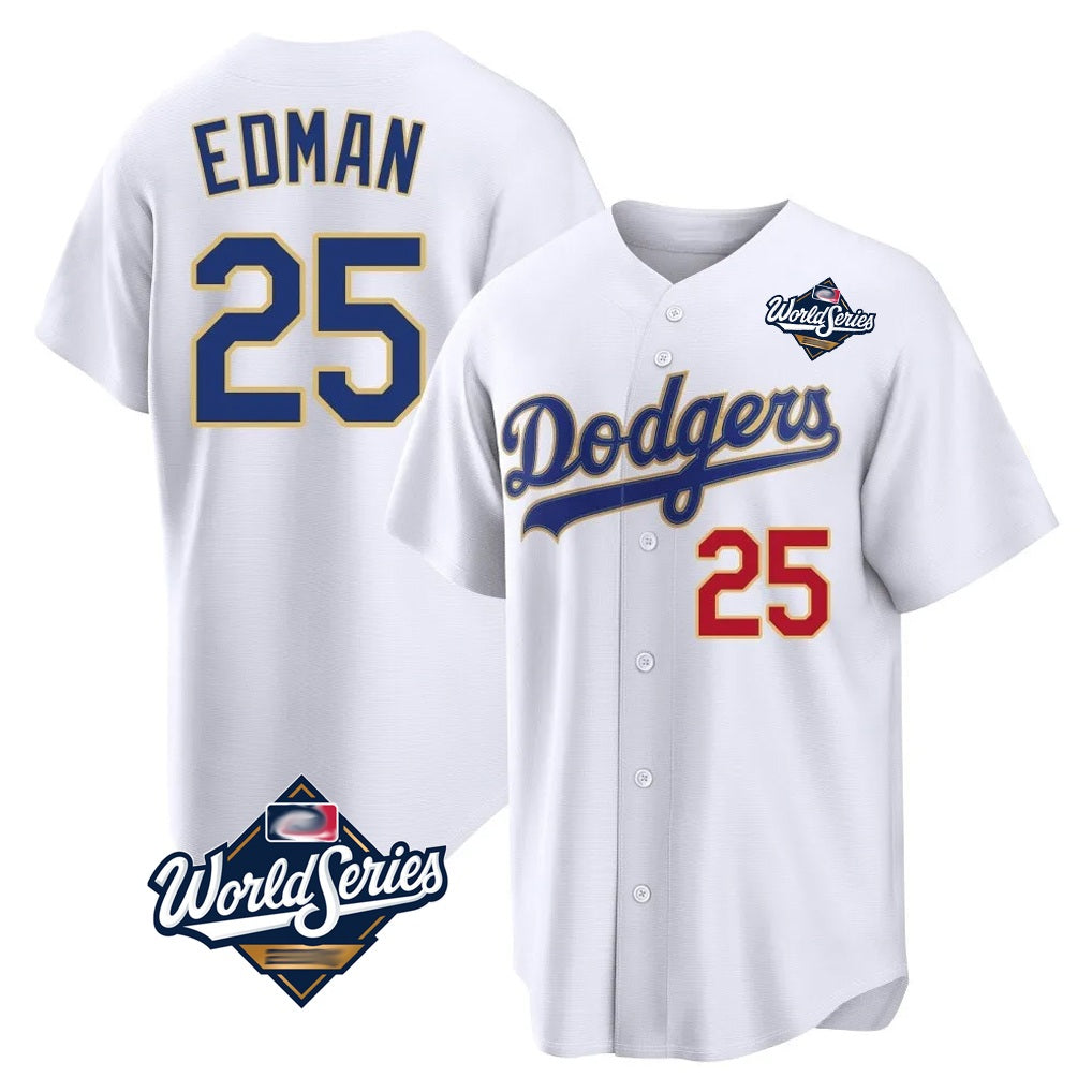 Los Angeles Dodgers #25 Tommy Edman Player Gold White HOLBERT World Series 2026 Collection Stadium Limited Stitched Jerseys
