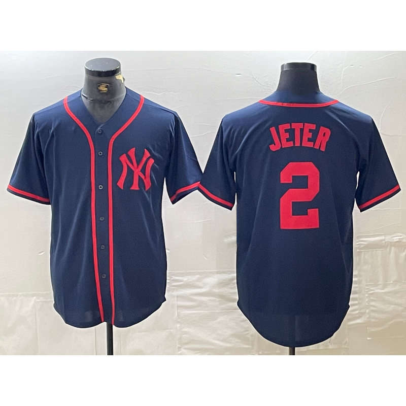 New York Yankees #2 Derek Jeter Navy Red HOLBERT Fashion Cool Base Jersey