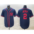 New York Yankees #2 Derek Jeter Navy Red HOLBERT Fashion Cool Base Jersey