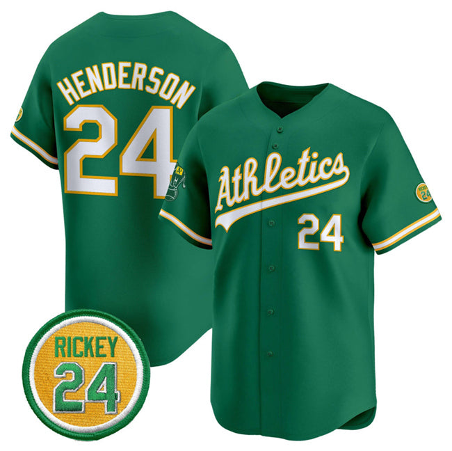 Oakland Athletics #24 Rickey Henderson Green HOLBERT 2024 Limited With Rickey Henderson Patch Stitched Jersey