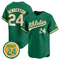 Oakland Athletics #24 Rickey Henderson Green HOLBERT 2024 Limited With Rickey Henderson Patch Stitched Jersey