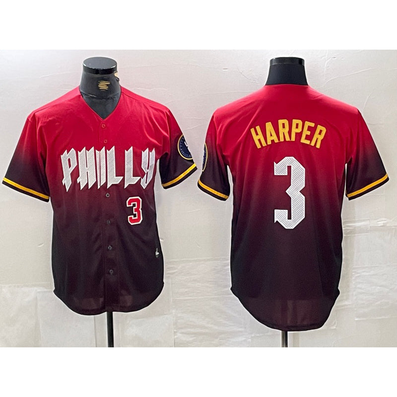 Philadelphia Phillies #3 Bryce Harper Red HOLBERT 2024 City Player Number Cool Base Jerseys