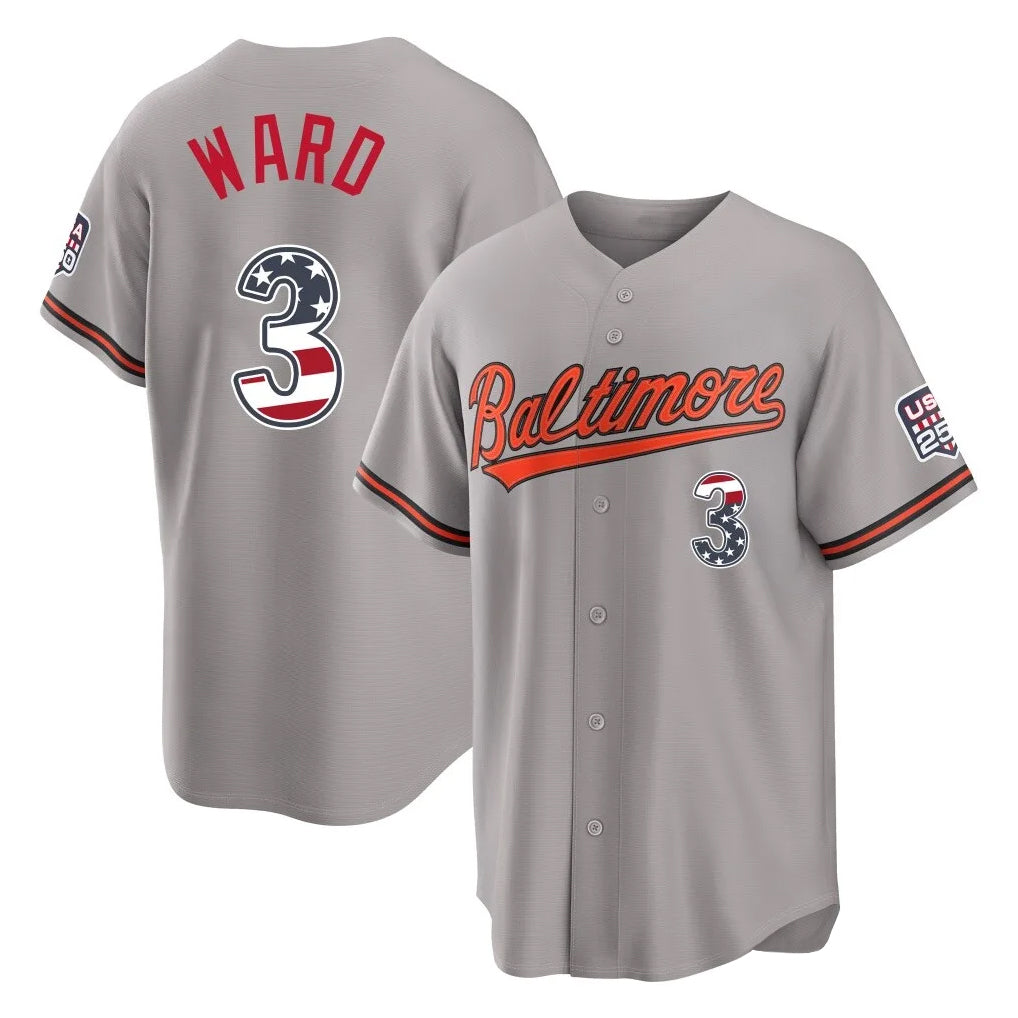 Baltimore Orioles #3 Taylor Ward Player Gray HOLBERT USA 250 Fourth of July Home Game Stitched Jerseys