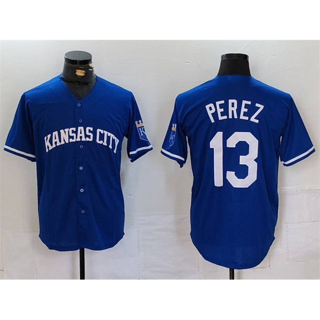 Kansas City Royals #13 Salvador Perez Royal HOLBERT Cool Base Stitched Jersey