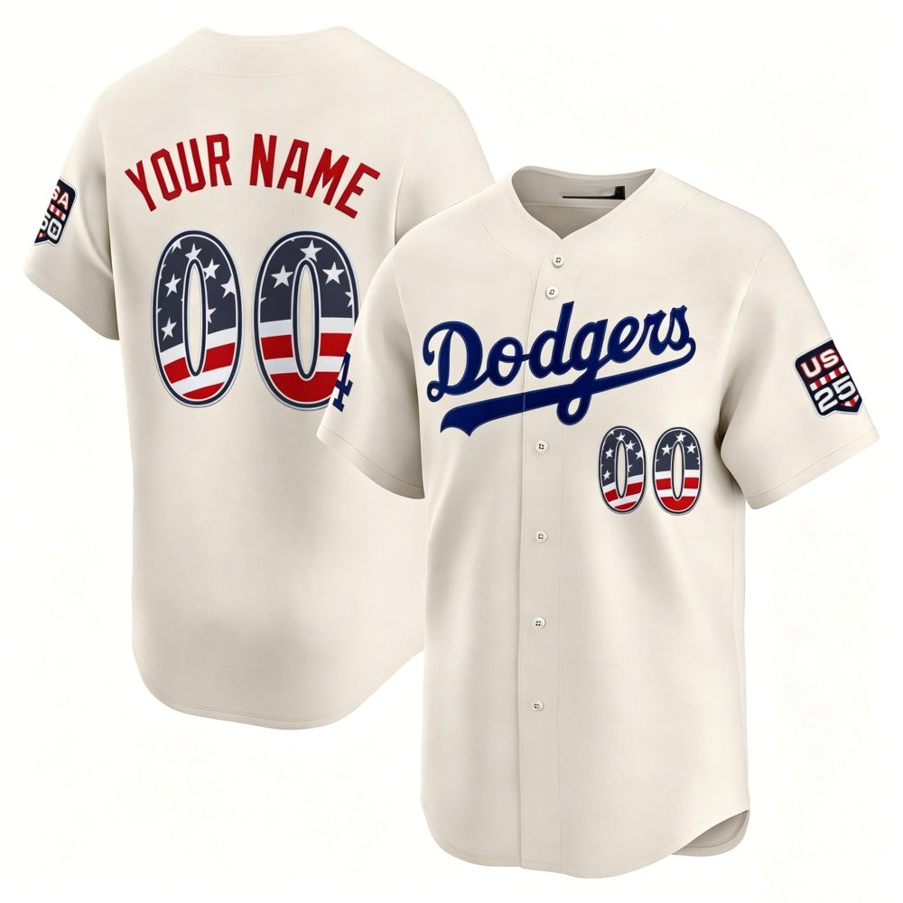 Custom Los Angeles Dodgers Cream HOLBERT USA 250 Fourth of July Limited Stitched Jersey