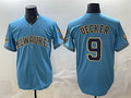 Milwaukee Brewers #9 Bob Uecker Blue HOLBERT With Home & Bob Uecker Patch Stitched Jersey