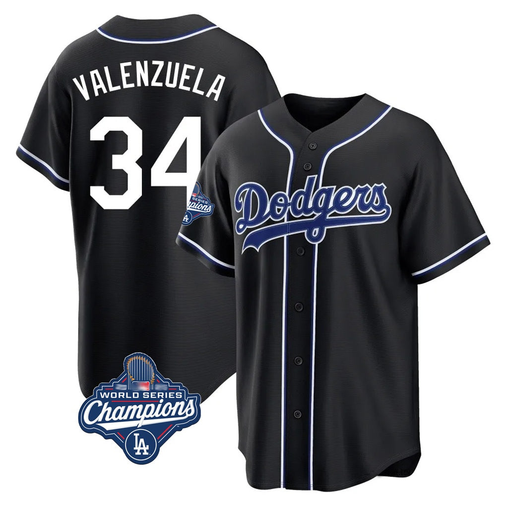 Los Angeles Dodgers #34 Fernando Valenzuela Player Black HOLBERT World Series Meet Carbon Limited Home Stitched Jerseys