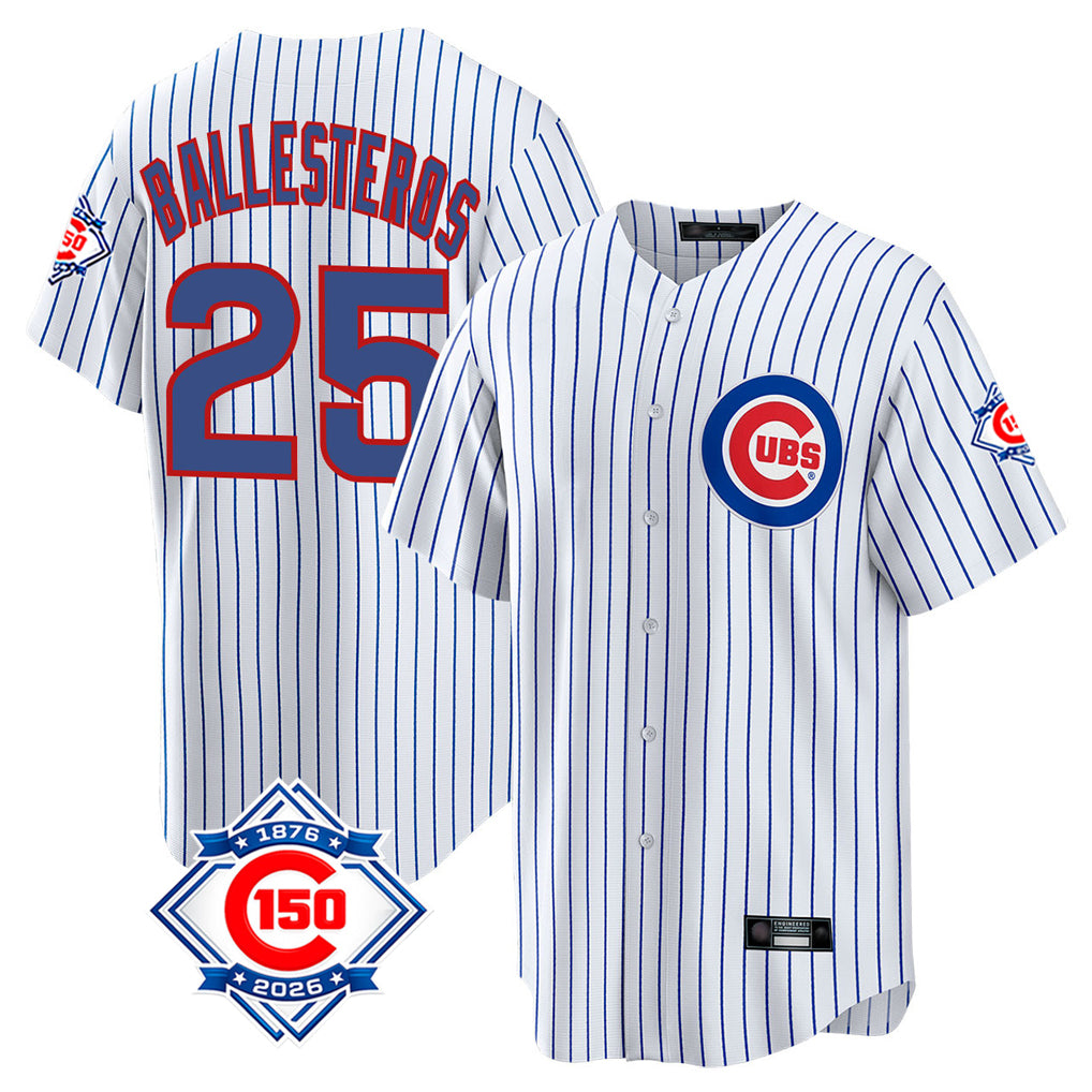 Chicago Cubs #25 Moises Ballesteros Player White HOLBERT 150th Anniversary Home Game Stitched Jerseys