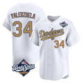 Los Angeles Dodgers #34 Fernando Valenzuela Player White Gold HOLBERT World Series Collection Limited Home Stitched Jerseys