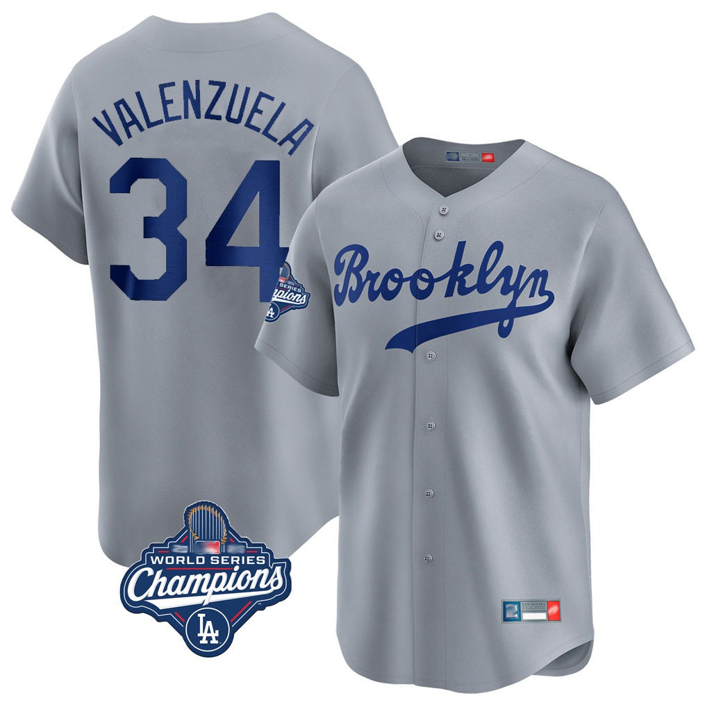 Los Angeles Dodgers #34 Fernando Valenzuela Player Gray HOLBERT World Series Meet Game Limited Home Stitched Jerseys