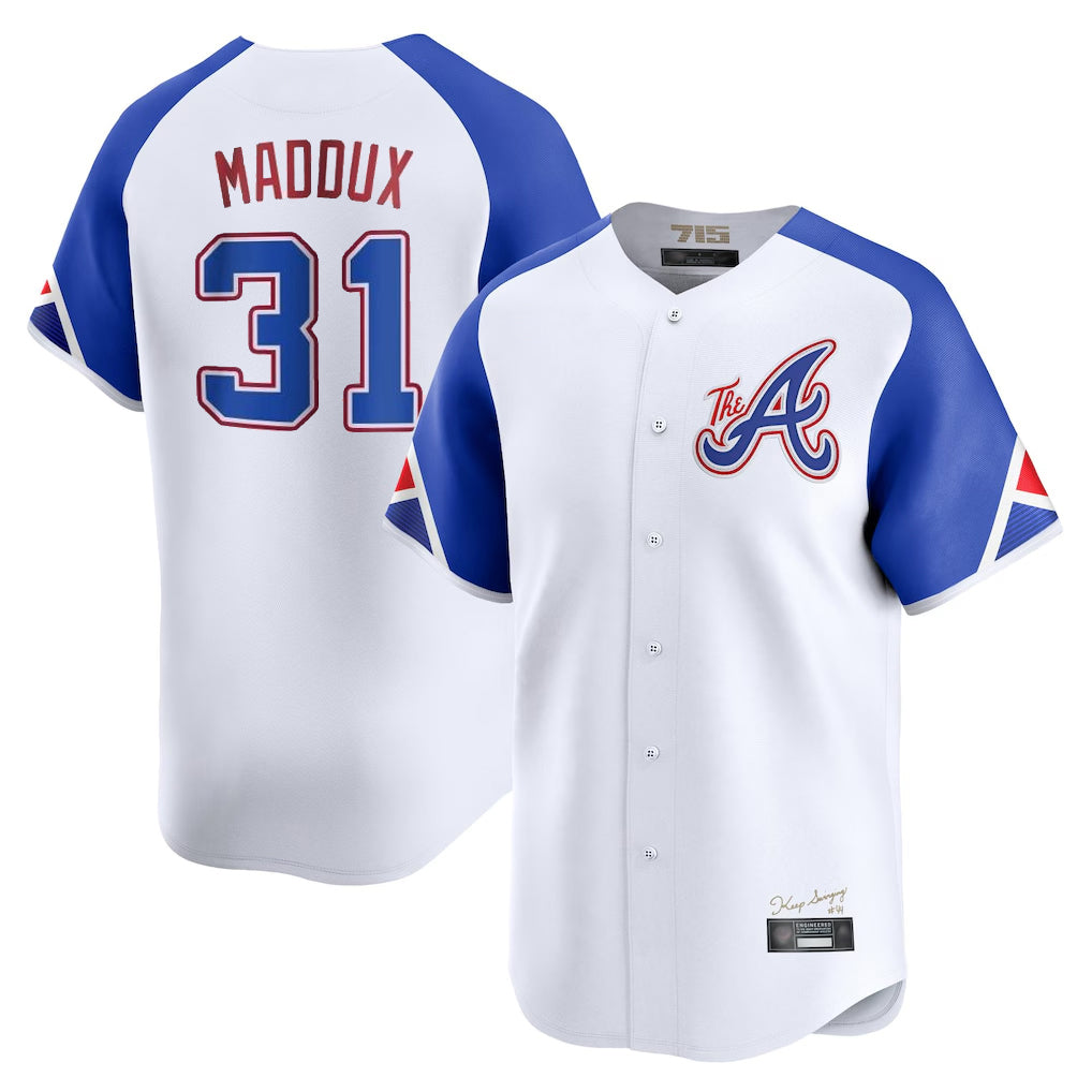 Atlanta Braves #31 Greg Maddux Player White HOLBERT City Connect Limited Home Game Stitched Jerseys