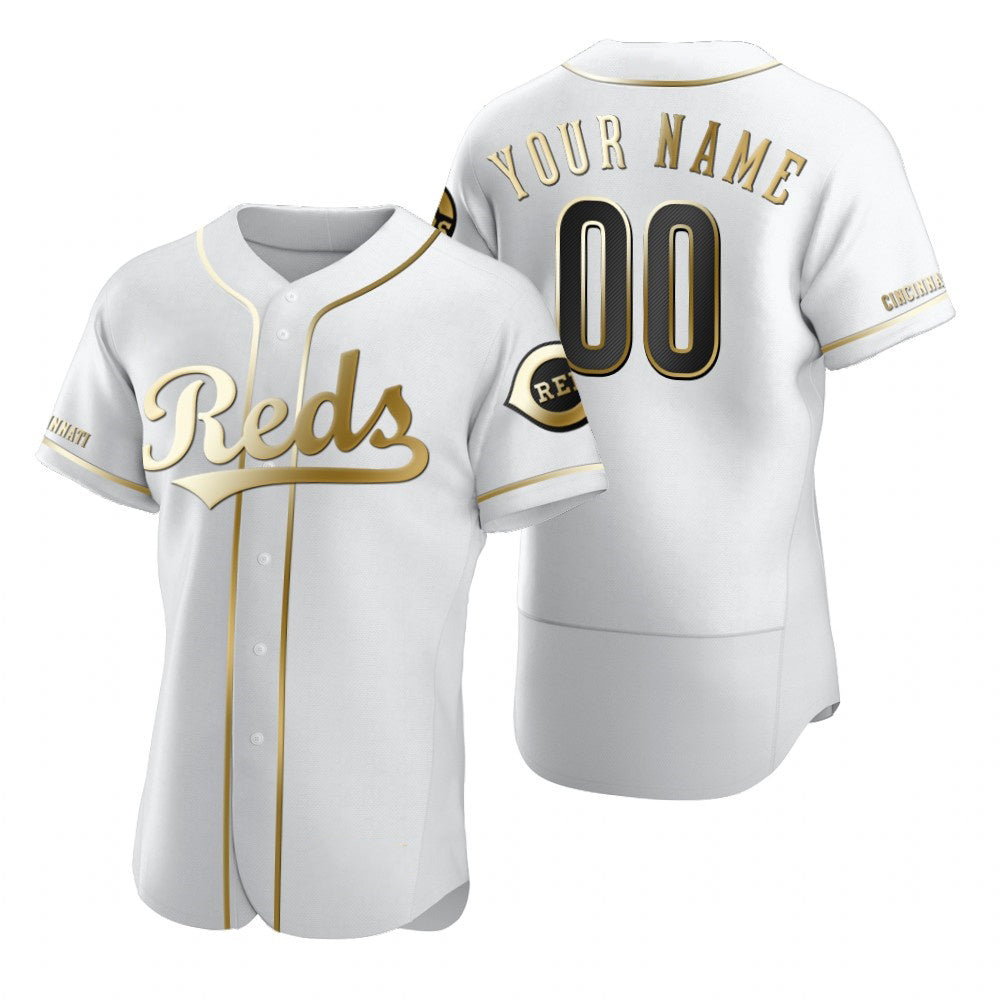 Custom Cincinnati Reds White HOLBERT Stitched Flex Base Golden Edition Jersey