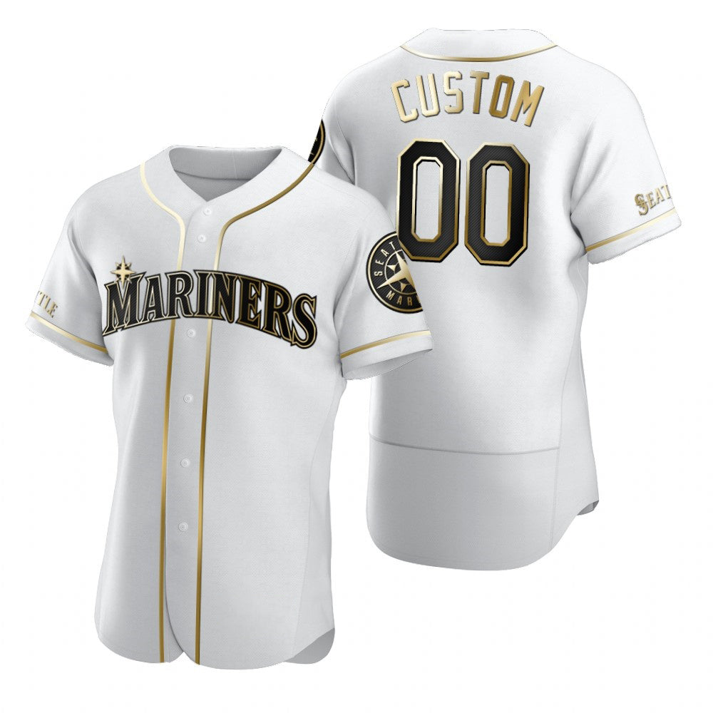 Custom Seattle Mariners White HOLBERT Stitched Flex Base Golden Edition Jersey